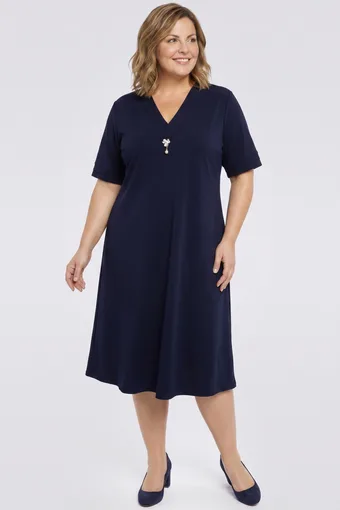 Rochie bleumarin cu broșă