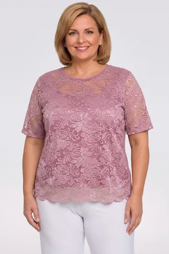 Bluză roz cu dantelă florală