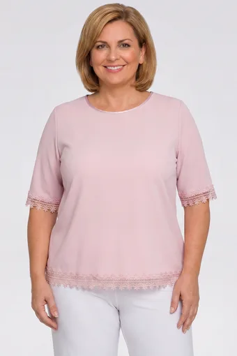 Bluză roz deschis cu dantelă