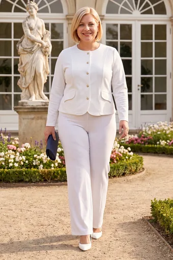 sacou albă cu nasturi decorativi