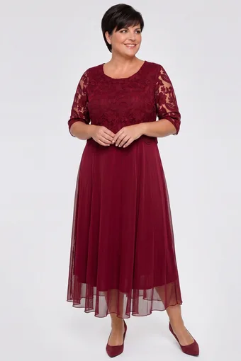 Rochie vișinie din plasă cu dantelă