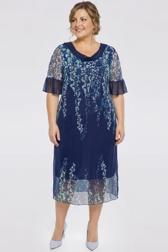 Rochie bleumarin cu flori verzi
