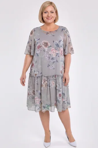 rochie cu flori gri din șifon
