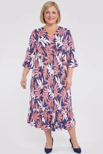 Rochie bleumarin cu frunze portocalii