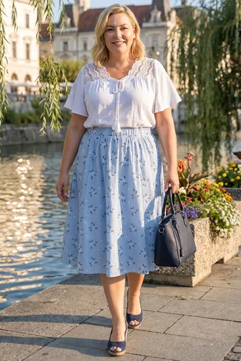 Fustă florală albastră din bumbac