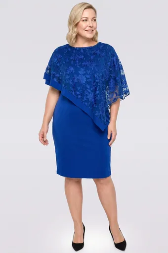 Rochie albastră cu poncho asimetric