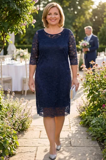Rochie bleumarin cu dantelă