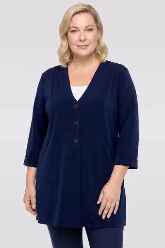 Jachetă bleumarin deschis, lejeră, cu manșete