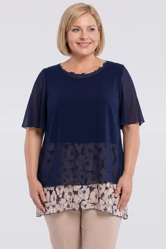 Tunică bleumarin cu flori bej