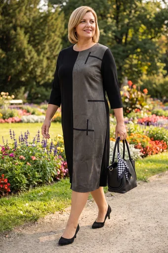 Rochie neagră și verde din piele întoarsă