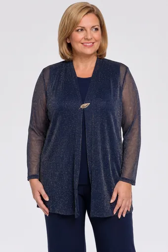 Tunică bleumarin cu cardigan cu fir auriu