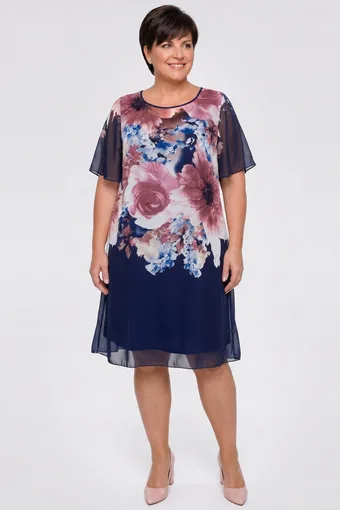 Rochie bleumarin cu model floral