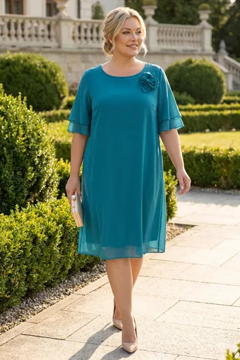 Rochie turcoaz cu o floare