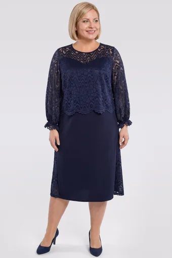 Rochie bleumarin cu mâneci din dantelă