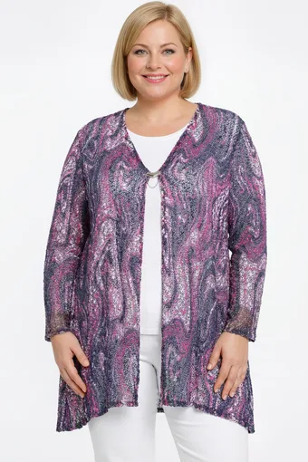 cardigan ajurata violet și bleumarin