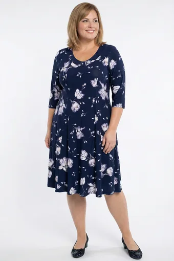 Rochie bleumarin cu flori mov