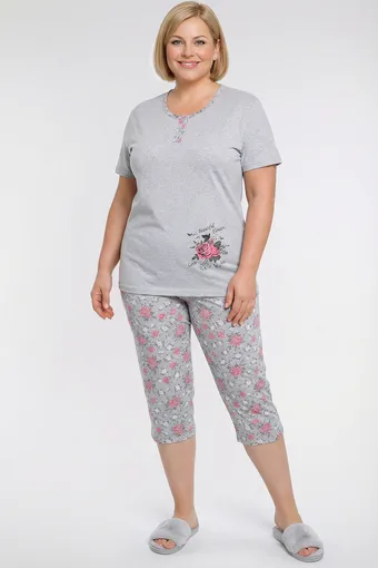 pijama gri deschis cu pantaloni gri deschis și trandafiri