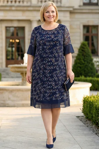 Rochie bleumarin cu model strălucitor