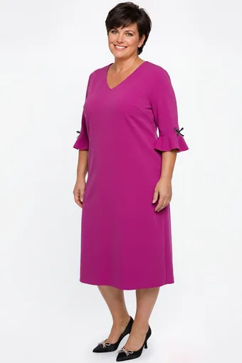 Rochie fuchsia cu funde negre