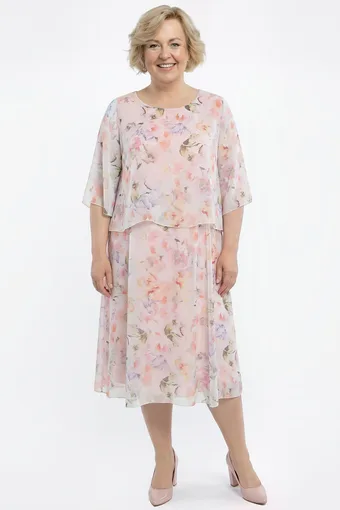 Rochie roz pudrat cu flori pastelate