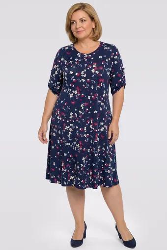 Rochie bleumarin cu flori roz