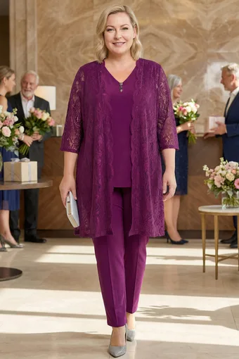 compleu violet cu cardigan din dantelă