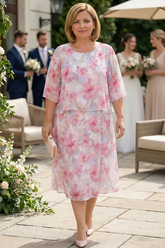Rochie roz cu flori pastelate