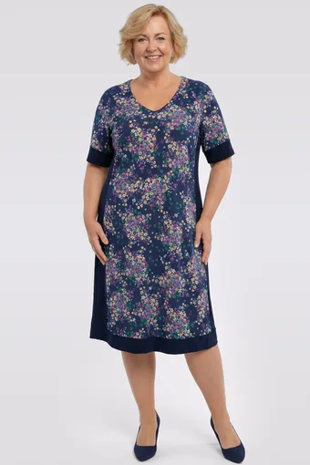 Rochie bleumarin cu flori colorate