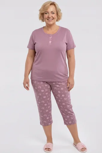 Pantaloni de pijama mov cu flori și fluturi
