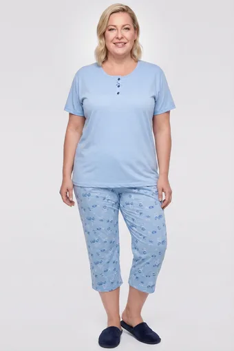 Pantaloni de pijama albaștri cu trandafiri