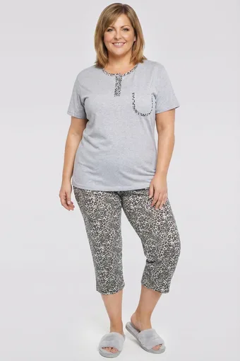 pijama gri cu pantaloni cu imprimeu leopard