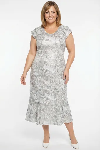 Rochie lungă albă cu modele aurii