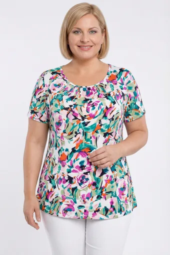 Bluză cu model roz și verde