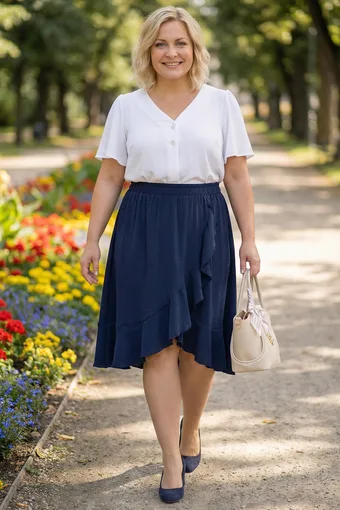 Fustă bleumarin cu volane