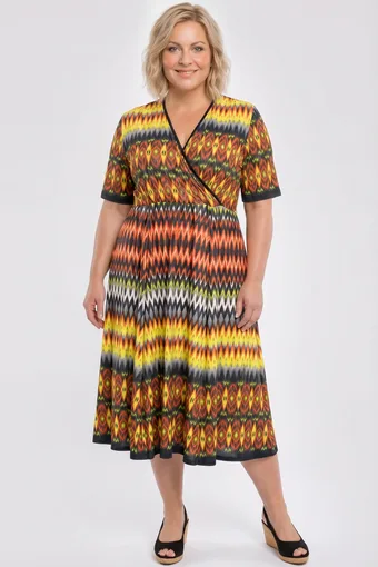 Rochie cu model galben și portocaliu