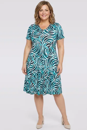 Rochie verde și turcoaz cu modele albe