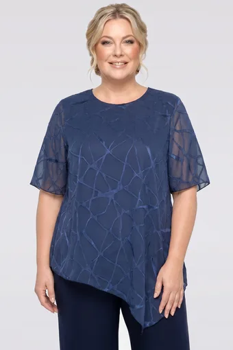 Tunică asimetrică bleumarin cu modele strălucitoare