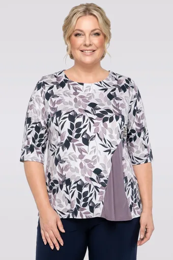 Bluză violet deschis cu inserție în model cu frunze