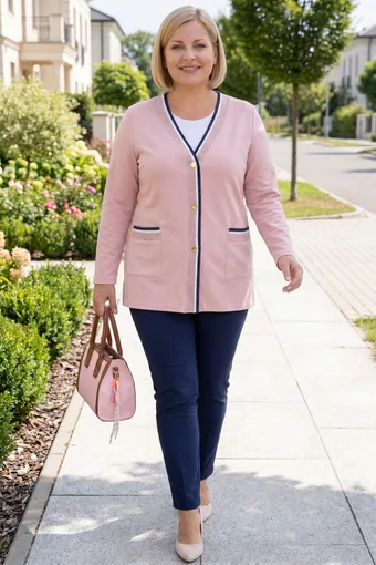 pulover roz cu curele bleumarin
