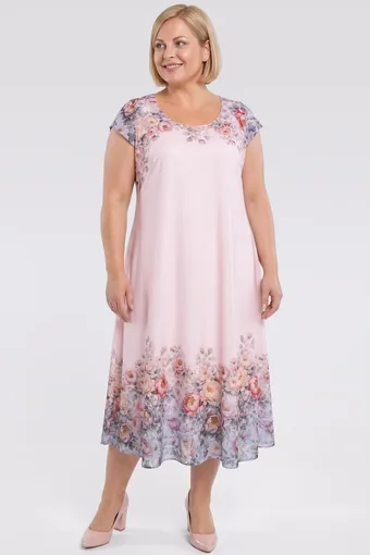 Rochie roz cu imprimeu floral în partea de sus și de jos