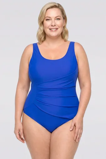 costum de baie albastru-albăstrele cu pliuri