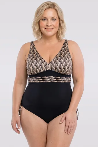 costum de baie negru cu modele bej