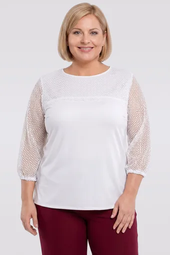 Bluză albă cu mâneci ajurate
