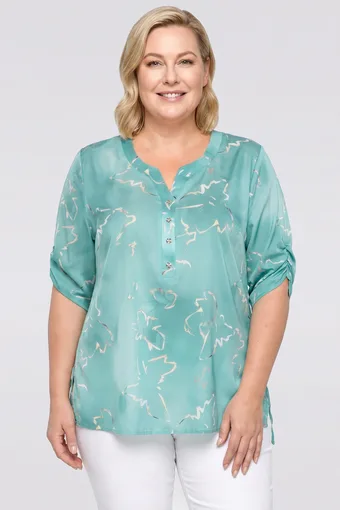 Bluză turcoaz deschis cu modele bej