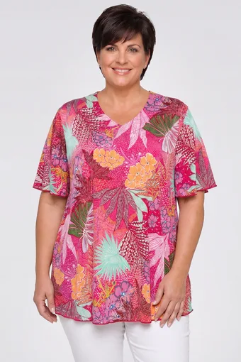 Bluză roz cu modele tropicale colorate