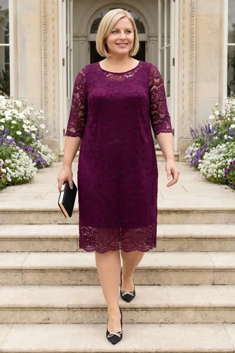 Rochie violet închis cu dantelă