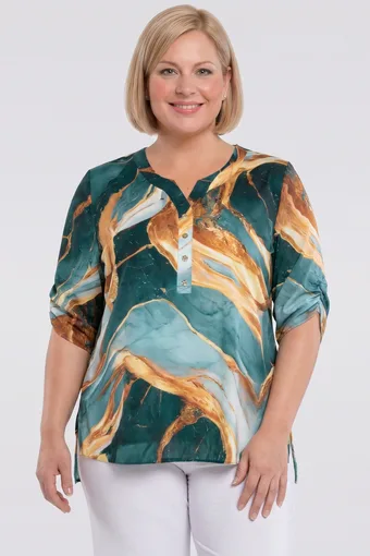 Bluză cu model verde și auriu