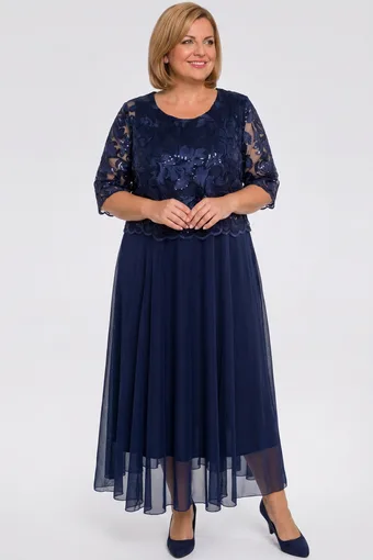 Rochie bleumarin cu dantelă și paiete