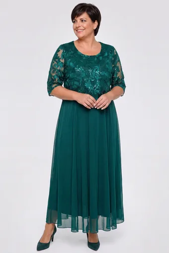 Rochie verde cu dantelă și paiete
