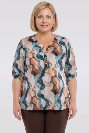 Bluză bej cu modele verzi